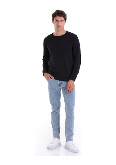 Hatemoğlu Lacivert Regular Fit Düz Pamuklu Bisiklet Yaka Sweatshirt Lacivert