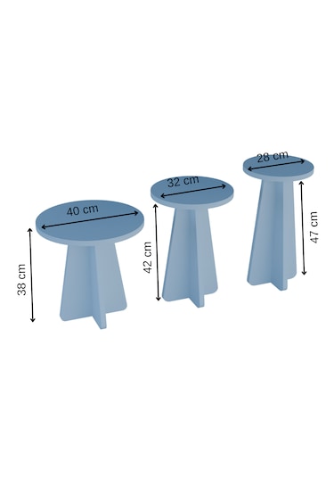 Alpa Ev Mobilya 3 Lü Mantar Zigon Sehpa Seti Modern Yuvarlak Tasarım, Dekoratif İskandinav Stil Beyaz