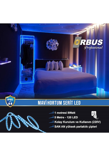 Orbus Mavi Hortum Şerit Led 8w - 5 Metre