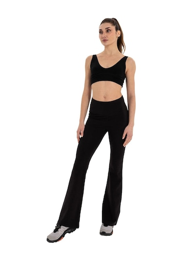 Inguz Roll Up Flare Toparlayıcı Yoga Pantolon Siyah