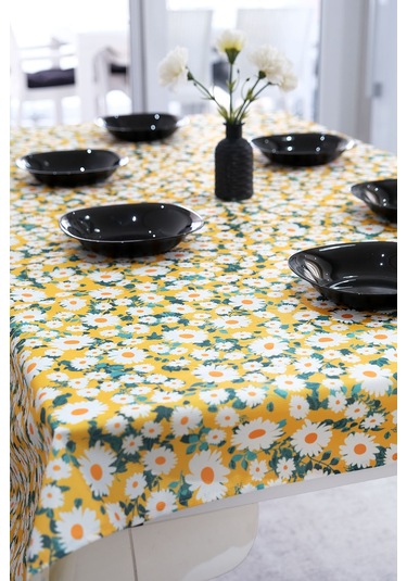 Sufre Sıvı Geçirmez Masa Örtüsü Sofra Bezi Sofra Örtüsü Piknik Örtüsü Sarı Papatya