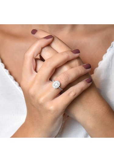 Beyaz Altın Baget Yüzük Çift Sıra 455209013