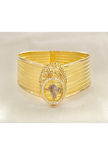 Bydevli Tuğralı Hasır Altın Kelepçe-bbyd850 Sarı Altın