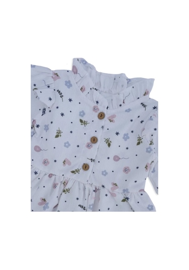 Çiçekli Mevsimlik Uzun Kol Kız Çocuk Elbise 001