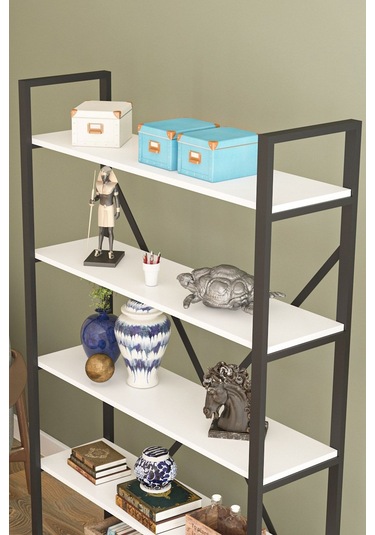 Wood House - Efsun Geniş Raflı Kitaplık - Beyaz