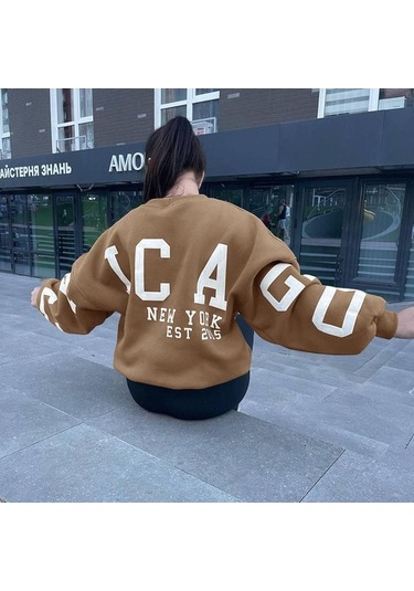 Novahub Sonbahar/kış Hip Pop Kadın Kalın Yuvarlak Yaka Mektup Baskılı Büyük Boy Tişört Şarap Kırmızısı Bordo S-m-l-xl-xxl Bordo