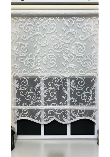 Çift Mekanizmalı Ekru Beyaz Tül Perde Ve Ekru Stor Perde Stb45251-v01