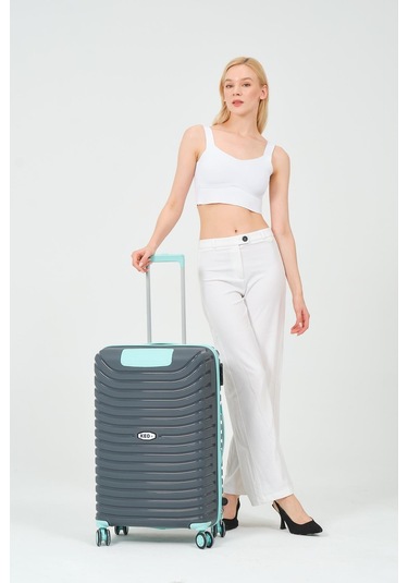 Keo-plus Gri-turkuaz Orta Boy Silikon Kırılmaz Pp Valiz Siyah