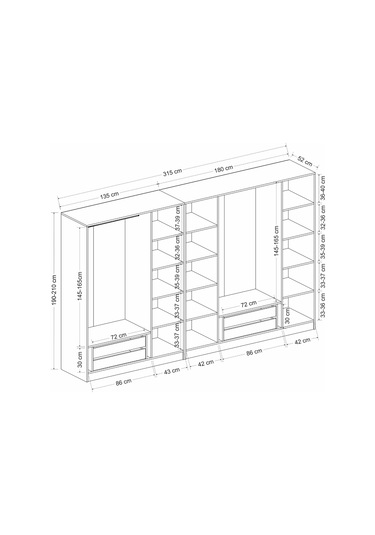 Minar Kale Country 7 Kapak 4 Çekmece Zincir Dolap - Beyaz 190cm Beyaz