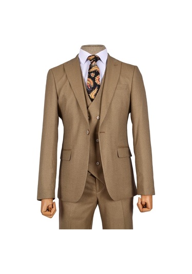 Çizgili Kırçıl Desen Tek Düğme 6 Drop Slim Yelekli Erkek Takım El