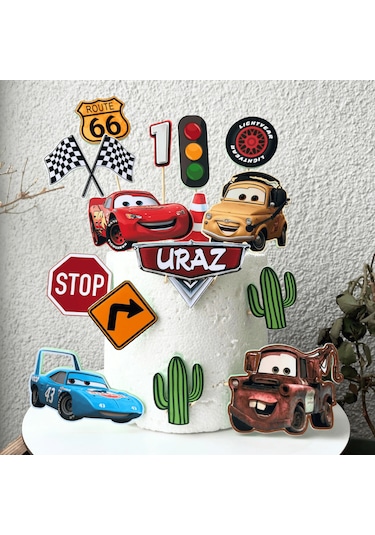 Cars Arabalar Temalı Erkek Çocuk Doğum Günü İsme Özel 3d Çubuklu Pasta Süsü Seti Çocuk