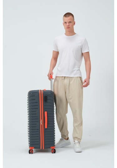 Keo-plus Gri-turuncu Büyük Boy Silikon Kırılmaz Pp Valiz Gri - Turuncu