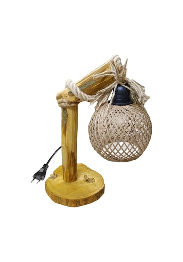 Doğal Kütük Ağaç Halatlı Ağaç Tasarım Ahşap Abajur Lambader Bej - Kahverengi