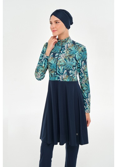 Yarım Fermuarlı Likralı Tam Kapalı Tesettür Mayo 3124 Koyu Lacivert Koyulaci01 Koyu Lacivert