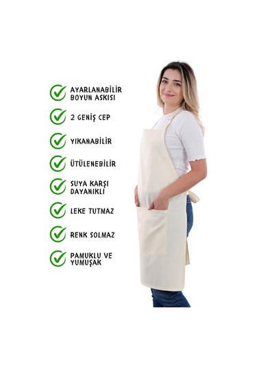 4 Adet Simple Ayarlanabilir Askılı Mutfak Önlüğü Bej