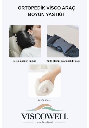 Visco 2 Adet Araç Ev Ve Ofis Koltuğu İçin Uyumlu Baş Boyun Destek Yastığı Lacivert
