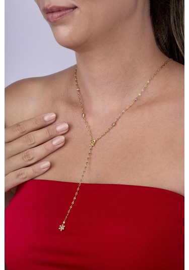 Gümüş Pazarım Kar Tanesi Motifli Y Model Altın Kaplama Çelik Kadın Kolye Gold - Rose Gold - Rodyum