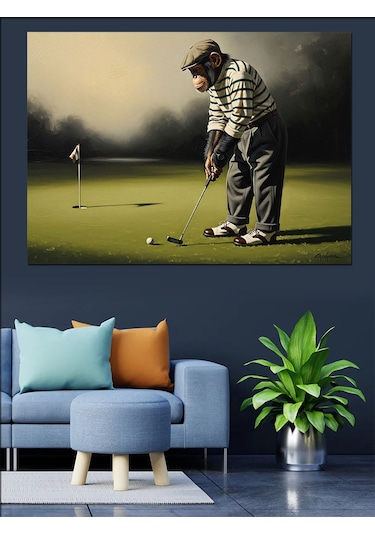 Ahşap Tablo Golf Oynayan Yaşlı Adam Figürü