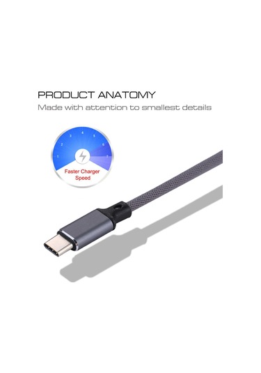 1m 2a Çıkış Usb To Usb-c / Type-c Nylon Dokulu Biçim Veri Senkronizasyon Şarj Kablosu Gri