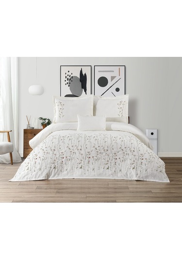 Bohem Çiçekli 4 Parça Kahverengi Pike Takımı 240 X 260 Cm Kahverengi