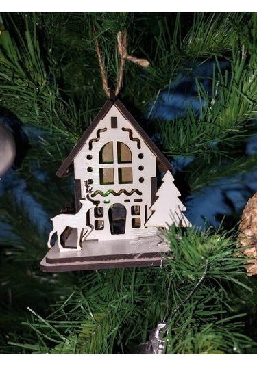 Lavanta Tasarım Işıklı Ağaca Asılabilen Maket Ev 1 Beyaz