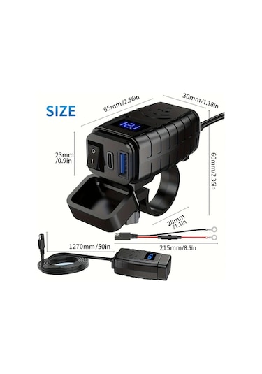Xuweiwei Motorsiklet Gidon Telefon Sarj Cihazi Pd30 Qc30 Hizli Sarj Volt Metreli Saeden Usb Adaptor 12v36v Bisikletler Yesil Isik