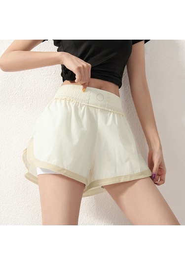 Skycity Kadın Spor Şortu - Yüksek Bel, Nefes Alabilen, 2'li Tasarım, Yoga Ve Koşu İçin Bej