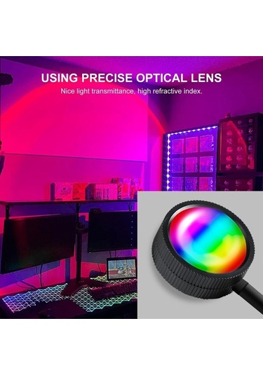 Novahub Rgb Gün Batımı Atmosfer Lambası 360 Derece Ayarlanabilir Projeksiyon Işığı Usb Romantik Led Gece Lambası Siyah Sıcak Beyaz