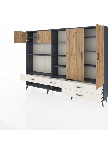 Arges Dolap 12 Raflı 4 Çekmeceli 4 Kapaklı 220x30x163 Antrasit-ça Antrasit-çam/aytaşı