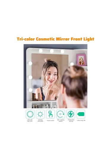 Vkemall Ayna Ön Işıkları Şifonyer Dolum Makyaj Aynası Ampulü Üç Renkli Kısılabilir Usb D