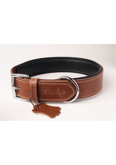 Privilege Hakiki Yağlı Deri Köpek Boyun Tasması L Taba 3 x 47-56 CM Taba