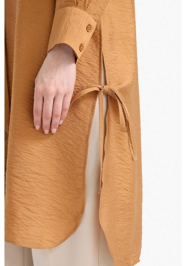 DeFacto Regular Fit Basic Düz Yanları Bağcıklı Uzun Kollu Tesettür Gömlek Tunik F2182AX25SMBN563