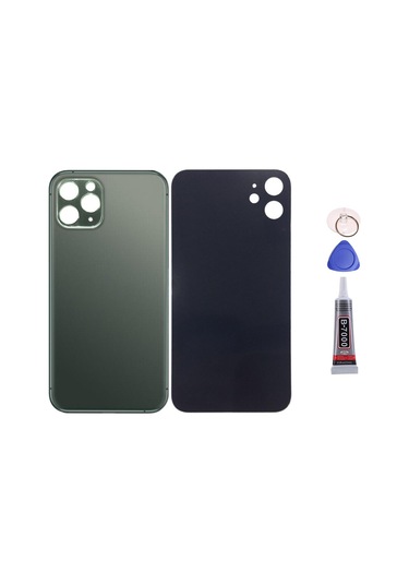 Apple Uyumlu iPhone 11 Pro Yeşil Arka Kapak Batarya Kapağı Pil Kapağı Yapışkan Ve Sökme Aparatıyla Beraber Full Set Yeşil