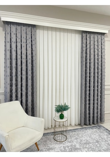 Brillant Carla Puffy Püsküllü Perde İstenilen Tüm Ölçülerde Gri Gri