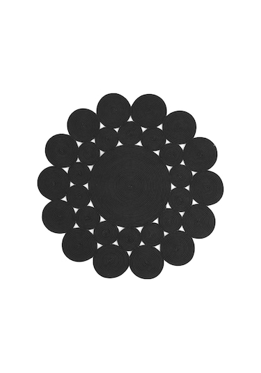 Cool Halı Luke 508 Siyah Yuvarlak Halı Bohem Örgü Hasır Kilim Dekoratif Mutfak Balkon Banyo Halısı