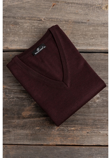 V Yaka Battal Büyük Boy Yünlü Kolsuz Triko Süveter Bordo