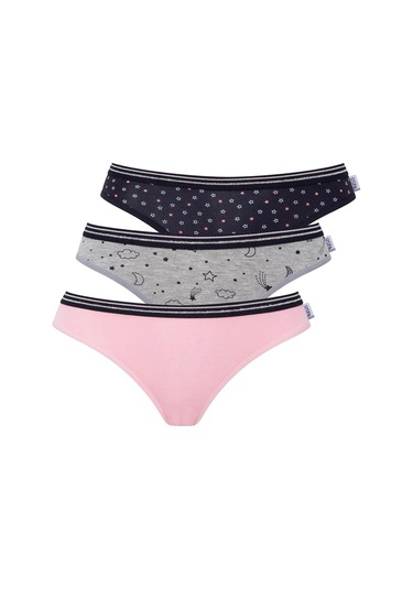 U.s Polo Assn. 66422 Kadın Pamuklu 3'lü Slip Külot-pembe&gri&lacivert mix color