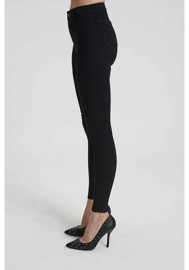Janıe Siyah Yüksek Bel Önü Cepsiz Jegging Jean Pantolon C 4520-042
