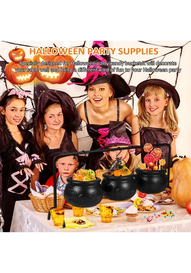 Yunboo 3'lü Demir-pp Halloween Saklama Kovaları, 56.5cm Braket Ve Kanca Seti, Siyah Siyah