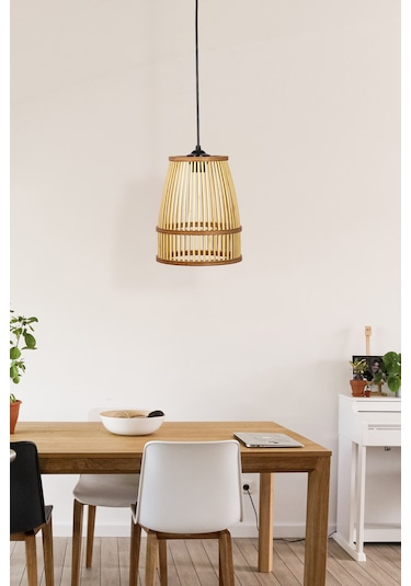 Rustik Bambu Serisi Lavinia Ahşap Sarkıt Avize Ahşap