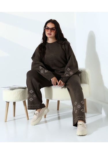 Marakeş Esintisi Alt-üst Triko Takım Kahverengi