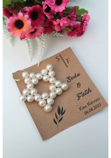 40 Adet Bohem Kartlı İnci Yıldız Anahtarlık - Nişan Hediyesi - Kı