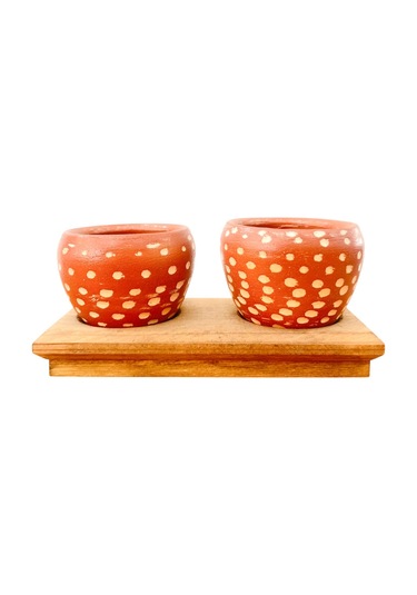 Bitki Tasarımı Ev Dekorasyon Aksesuar Beyaz Nokta Terakota Saksı İkili Ahşap Tabanlı Çiçeklik Saksı Saksılık 1 L