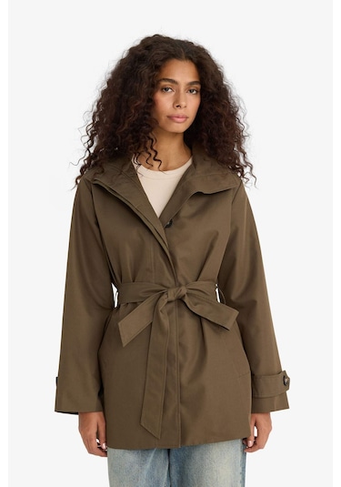 Defacto Regular Fit Kapüşonlu Kemerli Trençkot E8582ax25aukh402 Haki