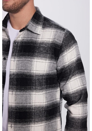Erkek Slim Fit Dar Kesim Oduncu Kareli Kışlık Gömlek-32050 Çok Renkli