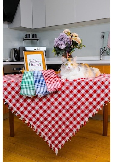 3'lü Çok Amaçlı Sofra Bezi & Piknik Sofrası & Masa Örtüsü Ekose Pötikare Desenli Çok Renkli