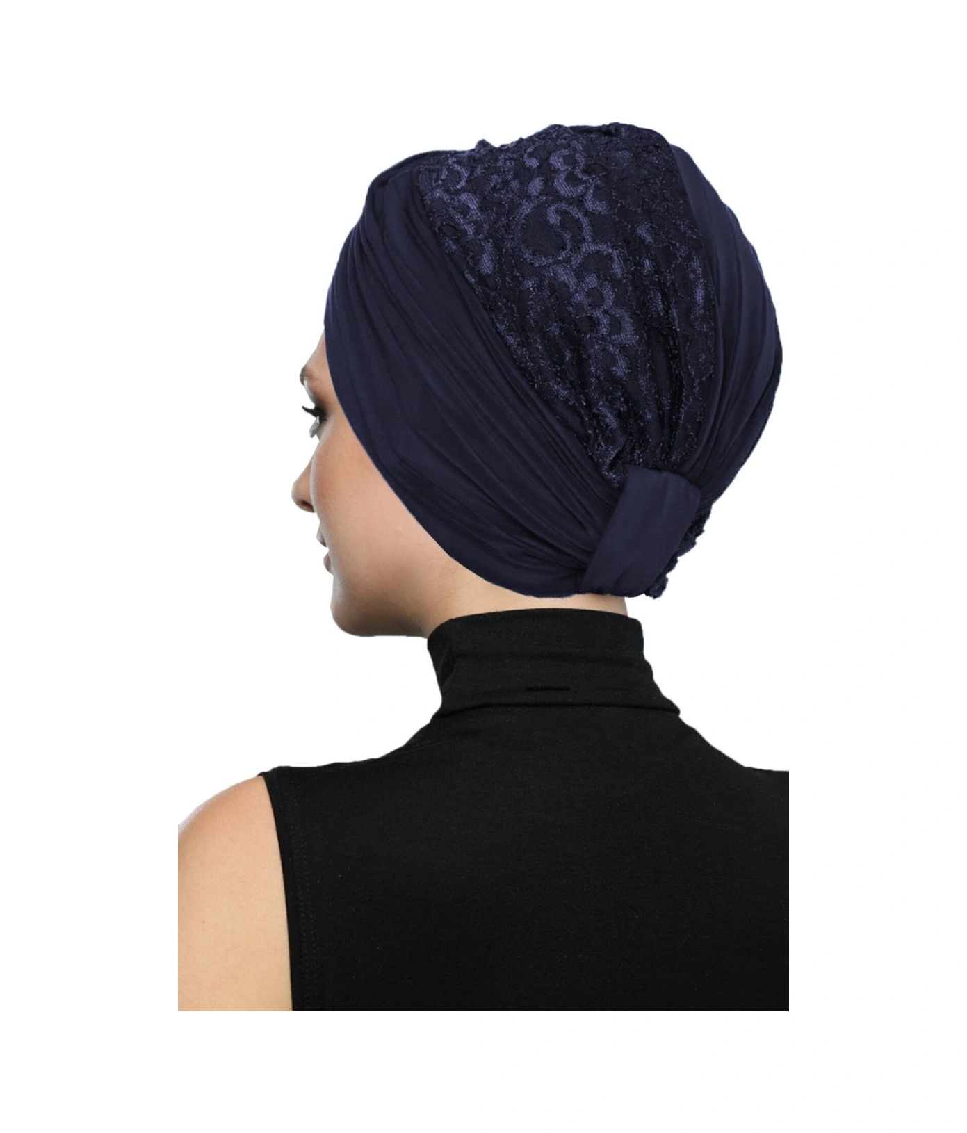 Çapraz Dantel Lacivert Hazır Türban Tesettür Havuz Bonesi Lacivert