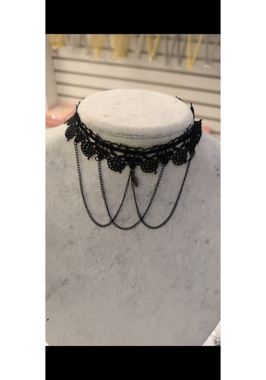 Gotik Siyah Püsküllü Dantel Kolye Vintage Tarzı