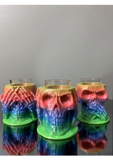 3 Maymun Kuru Kafa Renkli Tekila Shot Seti Görmedim Duymadım Bilmiyorum, Dekoratif Biblo, Mumluk