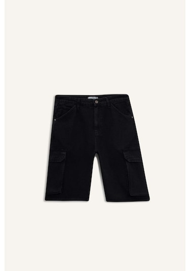 Defacto %100 Pamuk Kargo Fit Jean Bermuda Şort E1380ax25smnm40 Siyah